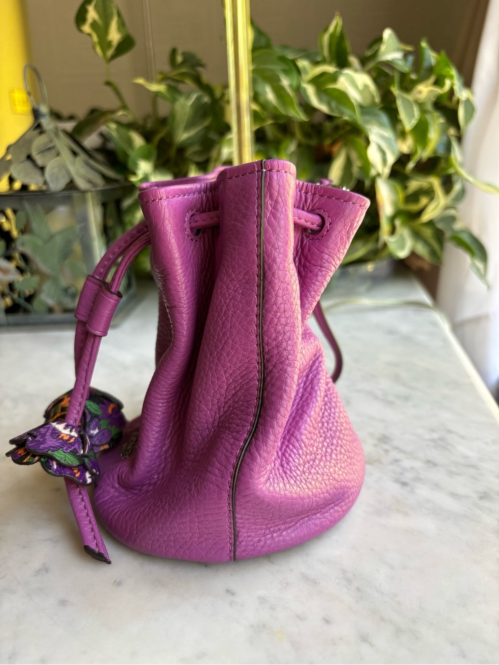 Coach Petal Pebbled Leather Drawstring Wristlet in Purple - Picture 3 of 7